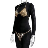Summer Golden Beaded Sexy Bra and Panty Set