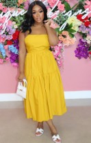 Summer Casual A-Line Yellow Strap Long Dress