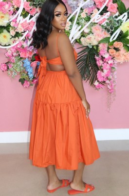 Summer Casual A-Line Orange Strap Long Dress