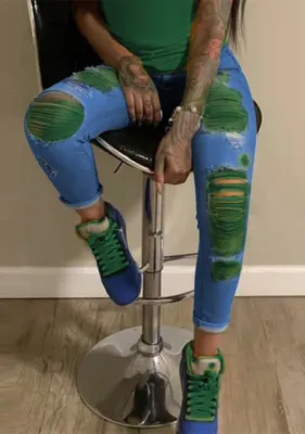 Summer Color Block Ripped Skinny Jeans