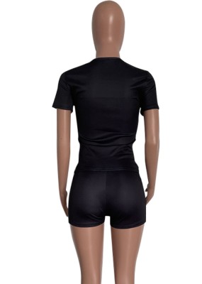 Summer Sports Black Print Shirt and Shorts 2pc Set