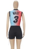 Summer Sports Lace-Up Print Crop Top and Shorts Set
