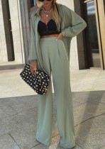 Spring Formal Green Long Sleeve Blouse and Pants 2pc Set