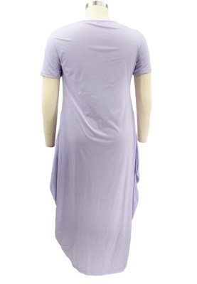 Summer Plus Size Casual Purple Print O-Neck Long Dress