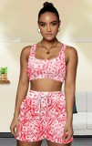 Summer Casual Print Dollar Bra and Sweatshorts 2pc Set