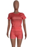Summer Sports Pink Print Shirt and Shorts 2pc Set