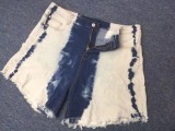 Summer Plus Size White and Blue High Waist Denim Shorts