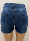 Summer Blue Fit Fringe High Waist Denim Shorts