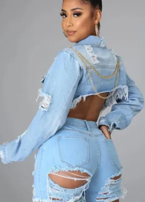 Summer Sexy Ripped Light Blue High Waist Denim Shorts