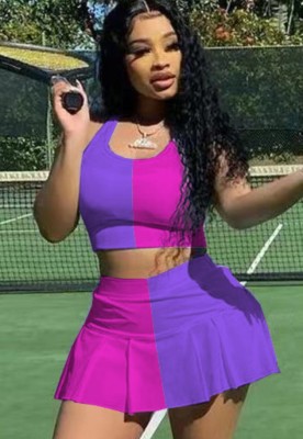 Summer Sports Color Block Bra and Skirt 2 Piece Set
