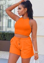 Summer Casual Orange Vest and Sweatshorts 2pc Set