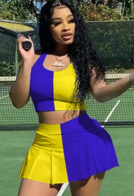 Summer Sports Color Block Bra and Skirt 2 Piece Set