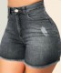 Summer Black Fit Fringe High Waist Denim Shorts