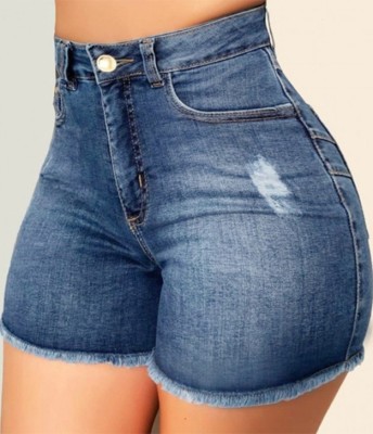 Summer Blue Fit Fringe High Waist Denim Shorts