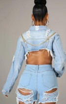 Summer Sexy Ripped Light Blue High Waist Denim Shorts