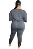 Summer Plus Size Grey Drawstrings Casual Jumpsuit