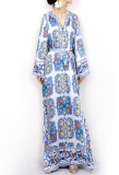 Summer Print Long Sleeves Abaya Muslim Long Robe