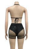 Summer Black Sexy Beaded Bra and Shorts Set