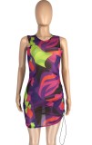 Summer Multicolor Sleeveless Ruched Mini Dress