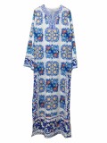 Summer Print Long Sleeves Abaya Muslim Long Robe