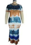 Summer Plus Size Tie Dye O-Neck Long Maxi Dress