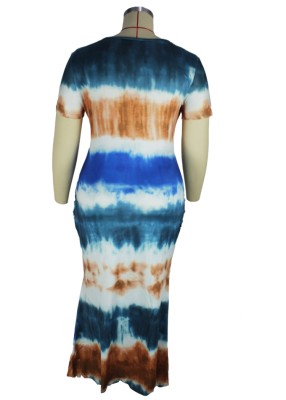 Summer Plus Size Tie Dye O-Neck Long Maxi Dress