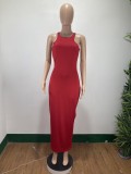 Summer Formal Red Scoop Neck Long Slim Dress