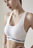 Summer Sports Print White Ribbed Yoga Strap Bra