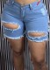 Summer Light Blue High Waist Ripped Fringe Denim Shorts