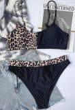 Two-Piece Black Leopard Patch Swimwear