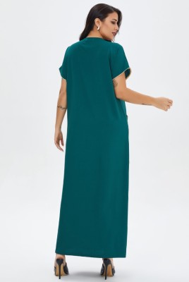 Summer Green Short Sleeves Abaya Muslim Long Dress