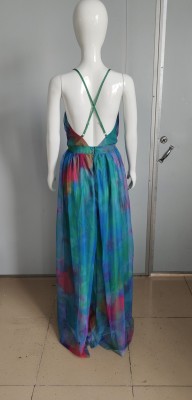 Summer Formal Tie Dye V-Neck Strap High Waist Long Dress