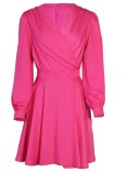 Spring Formal Rose Puff Sleeve Wrap Skater Dress