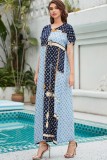 Summer Print Short Sleeves Abaya Muslim Long Dress