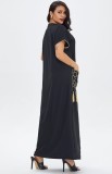 Summer Black Short Sleeves Abaya Muslim Long Dress