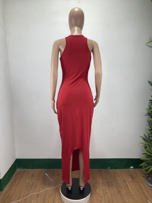 Summer Formal Red Scoop Neck Long Slim Dress