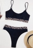 Two-Piece Black Leopard Bank Strap Swimwear