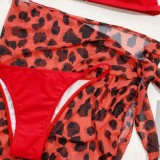 Three-Piece Red Cover-Up Swimwear