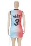 Summer Sports Red and Blue Sides Lace-Up Short Tank Dress