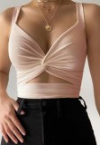 Summer Pink Sexy Twist Cut Out Strap Crop Top