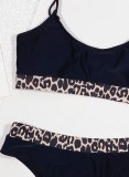 Two-Piece Black Leopard Bank Strap Swimwear