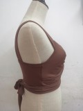 Summer Brown Sexy Twist Cut Out Strap Crop Top