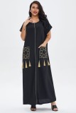 Summer Black Short Sleeves Abaya Muslim Long Dress