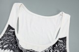 Summer Print White Ribbed Vest Crop Top