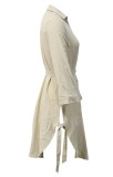Summer Khaki V-Neck Boho Slit Blouse Dress with Belt