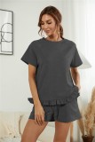 Summer Black Short Sleeve Shirt and Shorts 2 Piece Lounge Set