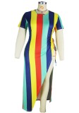 Summer Plus Size Rainbow Sexy Slit Long Party Dress