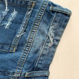 Summer Flag Print Blue Fringe Regular Denim Shorts