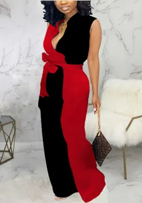 Summer Formal Color Block Sleeveless Jumpsuit