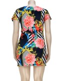 Summer Plus Size Sexy Floral Wrap Bodycon Dress